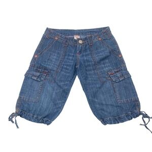 True Religion Billy Big T Cargo Capri Jeans Women's 27 Blue Medium Wash Low Rise
